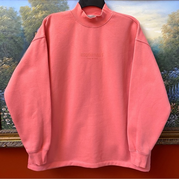 Fear of God Essentials Mockneck 'Coral' Sweatshirt XXS Oversized